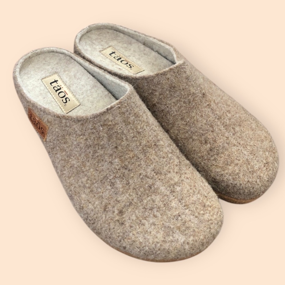 Taos Woollery Slip-On Clogs Grey Beige Wool Knit Shoes Cork Wedge Women 39 / 8